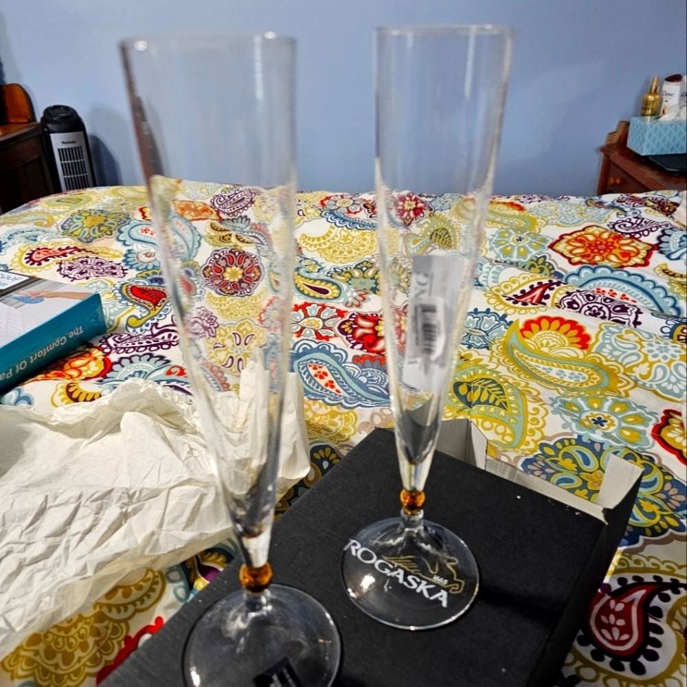 Rogaska Remembrance Gold Crystal Champagne Flutes, Set of 2